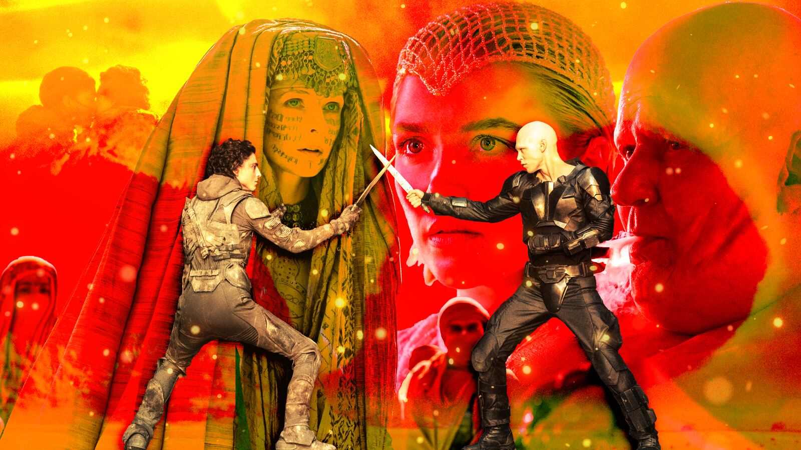 A photo illustration of the cast of Dune: Part Two.