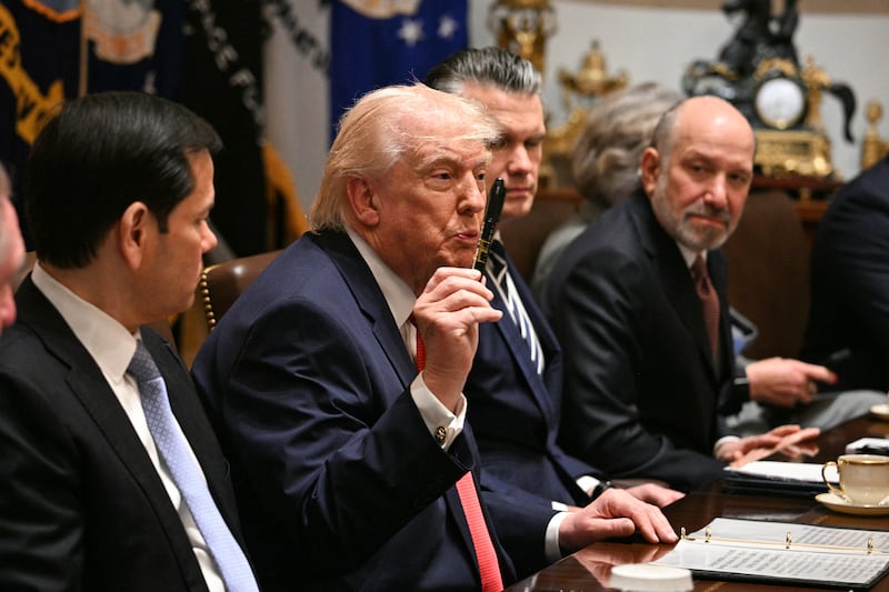 President Donald Trump held up a Sharpie as he bragged about replacing $1,000 White House pens with $5 Sharpies during his Cabinet meeting on March 26, 2026.