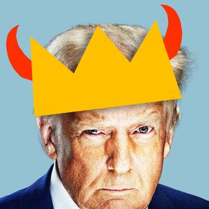Donald Trump with a crown and devil horns