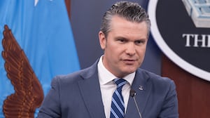 US Secretary of Defense Pete Hegseth speaks during a press briefing at the Pentagon in Washington, DC, on April 16, 2026. The United States will prevent all shipping from entering or exiting Iranian ports in the Strait of Hormuz for "as long as it takes," US Defense Secretary Pete Hegseth said on Thursday, the fourth day of the blockade. (Photo by SAUL LOEB / AFP via Getty Images)