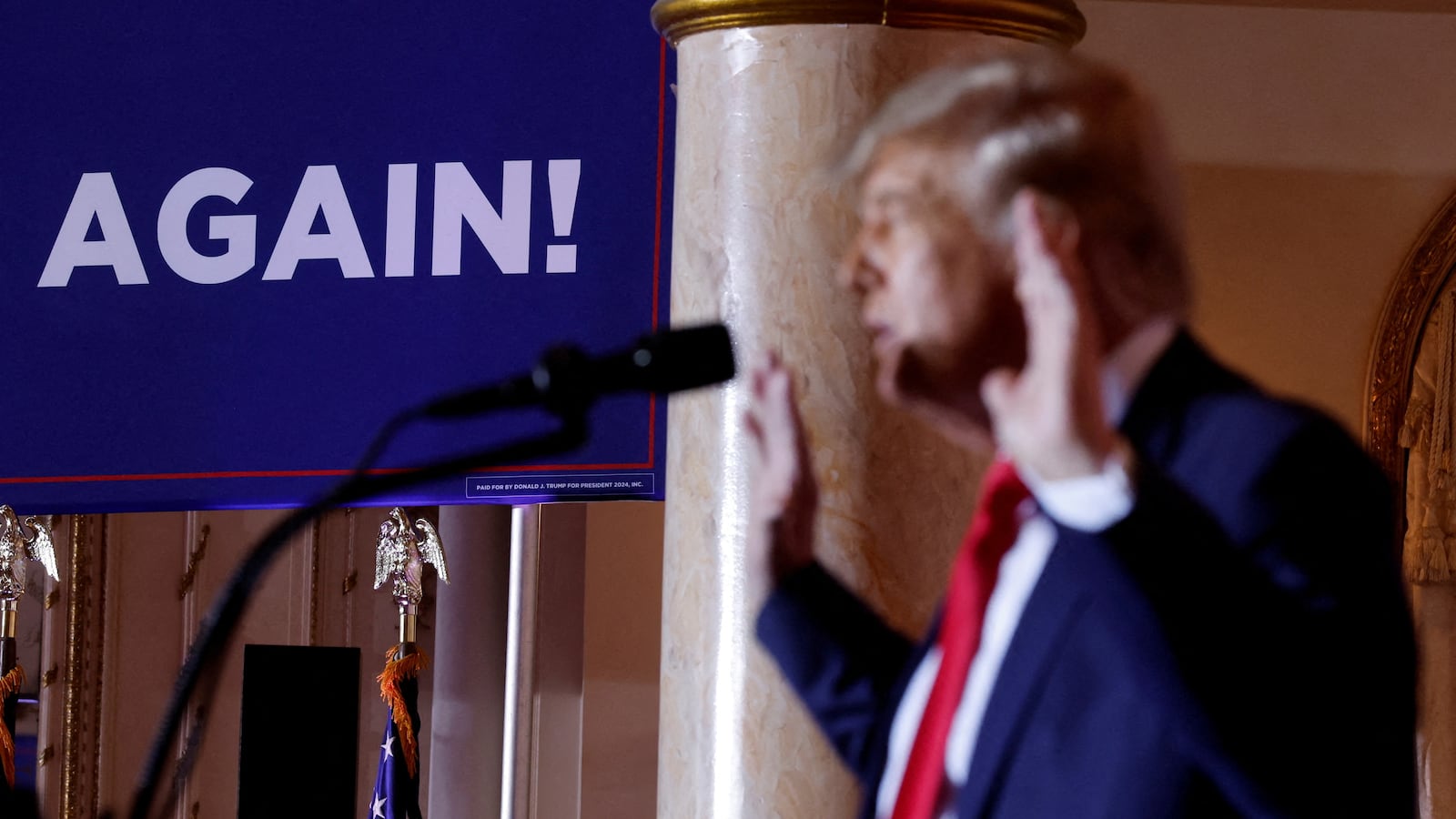 Former President Donald Trump announces that he will once again run for U.S. president in the 2024 U.S. presidential election during an event at his Mar-a-Lago estate in Palm Beach