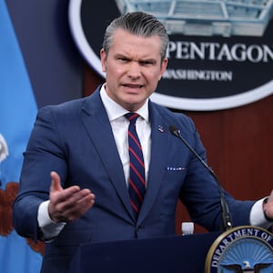 U.S. Secretary of War Pete Hegseth speaks during a news conference at the Pentagon on March 2, 2026, in Arlington, Virginia.