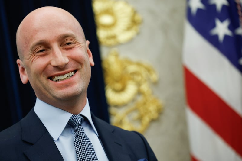 White House Deputy Chief of Staff Stephen Miller speaks during an event where U.S. President Donald Trump signed a Presidential Memorandum in the Oval Office on September 15, 2025 in Washington, DC.