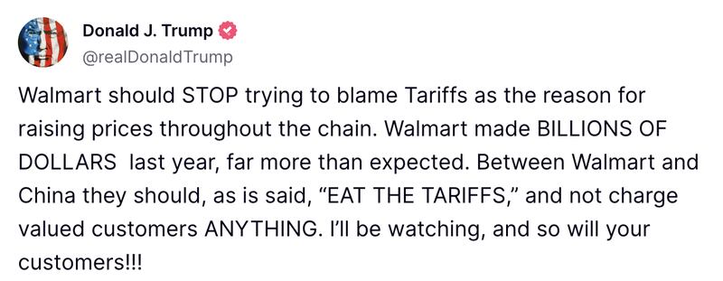 Trump gave Walmart an impassioned directive on social media.