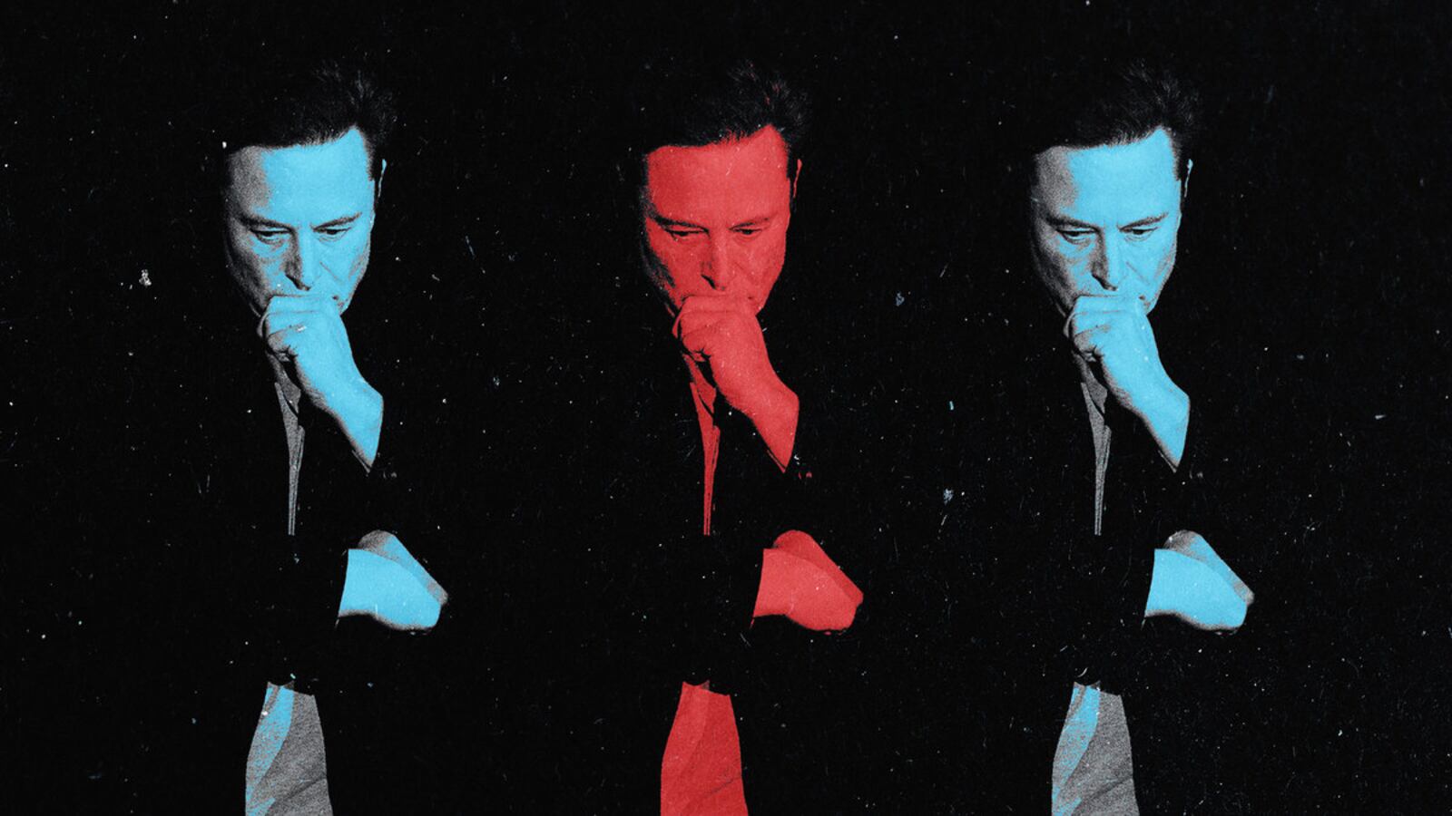 An illustration that includes a photo of Elon Musk in blue and red.