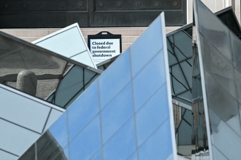 A closed sign stands outside the National Gallery of Art during a government shutdown in Washington, D.C. on October 7, 2025.