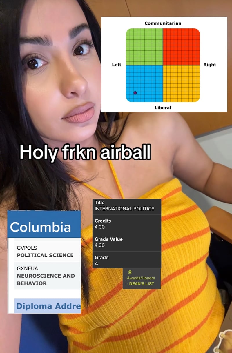 Ellie Aghayeva identifies as a left-leaning liberal.