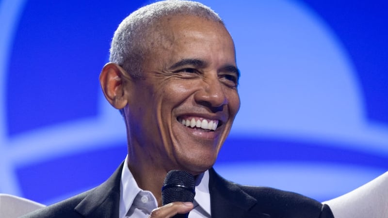 Former President Barack Obama moderates a conversation with Manu Meel, Co-Founder and CEO of BridgeUSA, Ainka Jackson, Founding executive director of the Selma Center for Nonviolence, Truth, and Reconciliation and Nika Kovač, Director of Slovenia-based Institute 8th of March during the Obama Foundation's 2024 Democracy Forum on December 05, 2024 in Chicago, Illinois. The 2024 Democracy Forum focused on "pluralism" and exploring how diverse communities can work together. (Photo by Scott Olson/Getty Images)