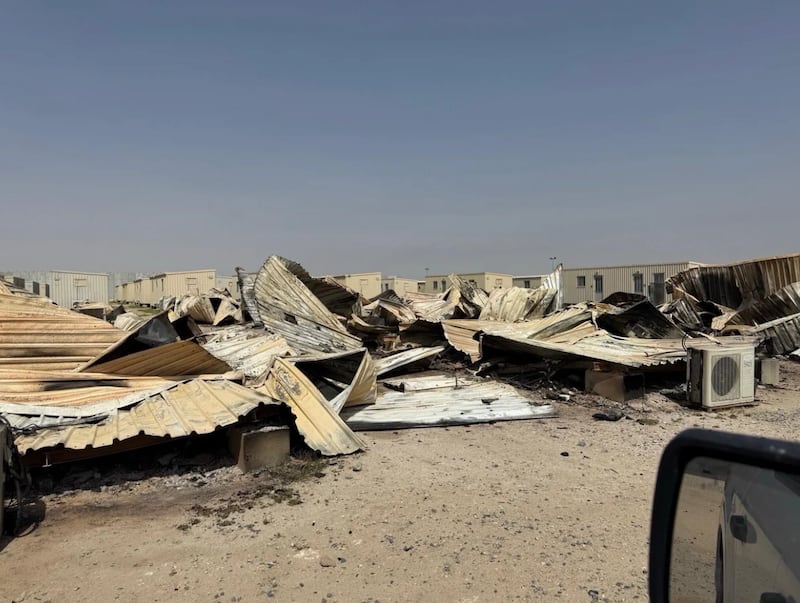 Undated photo of trailers destroyed by Iranian strike, Camp Buehring, Kuwait.
