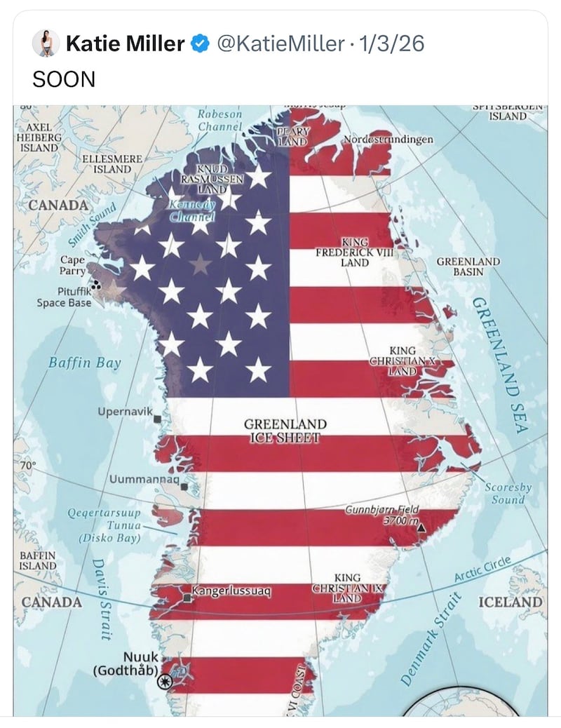 Katie Miller greenland tweet X