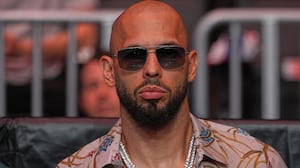 US-British socia media personality Andrew Tate arrives before President Donald Trump to attend UFC 327 at Kaseya Center, in Miami, on April 11, 2026.