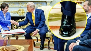 A photo composite of Donald Trump's cankles during the Japan prime minister's visit to the White House.