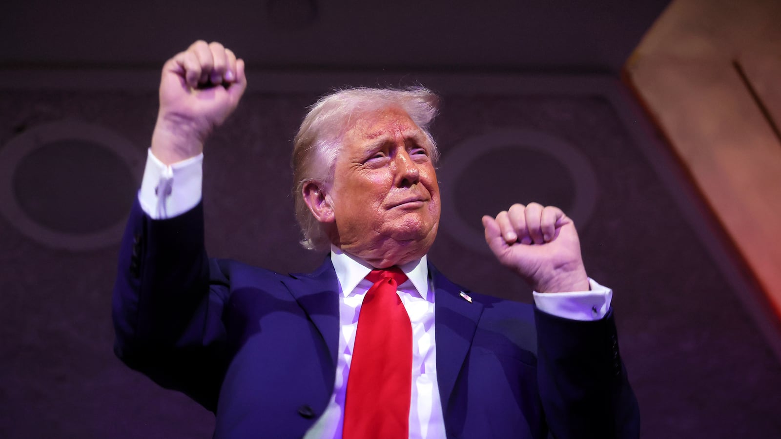 President Donald Trump dances to the final performance of the Village People during the FIFA World Cup 2026 Official Draw at John F. Kennedy Center for the Performing Arts on December 05, 2025 in Washington, DC.