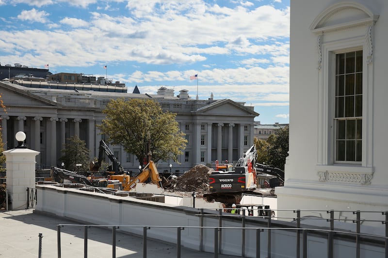 Excavators working to clear debris on October 31 after the East Wing of the White House was completely demolished this month.
