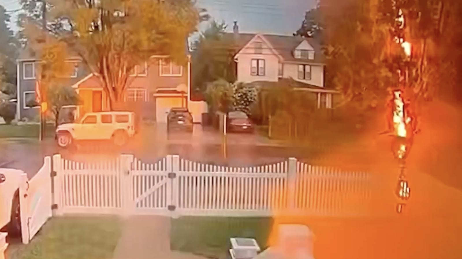 Doorbell security video shows a Staten Island man being struck by lightning and getting up soon after.