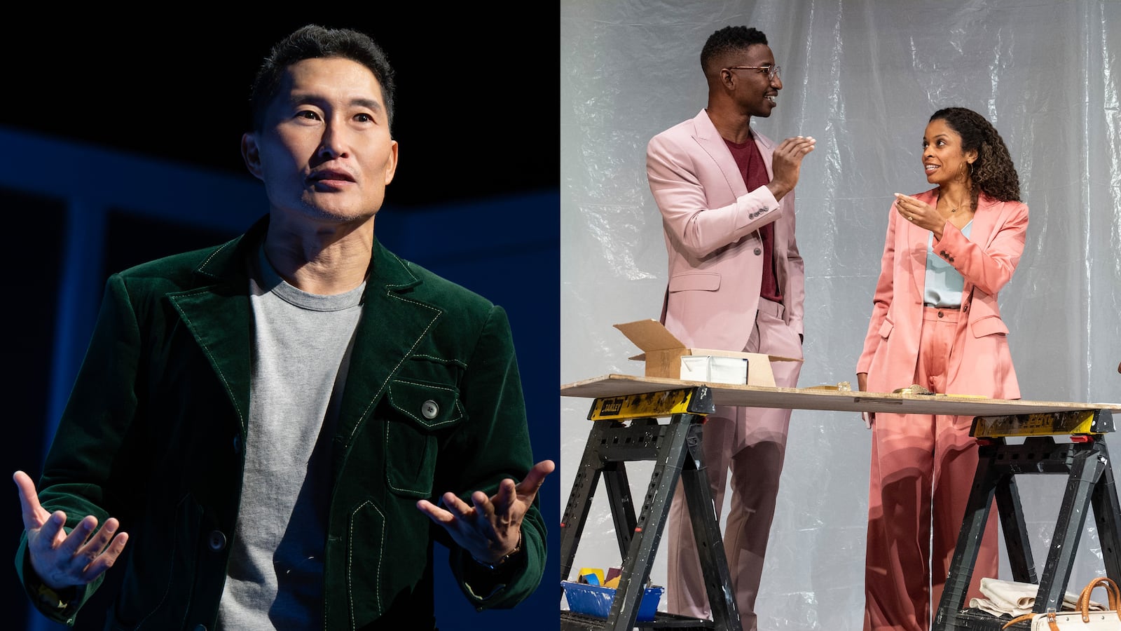 Daniel Dae Kim in 'Yellow Face,' and Mamoudou Athie and Susan Kelechi Watson in 'Good Bones.'