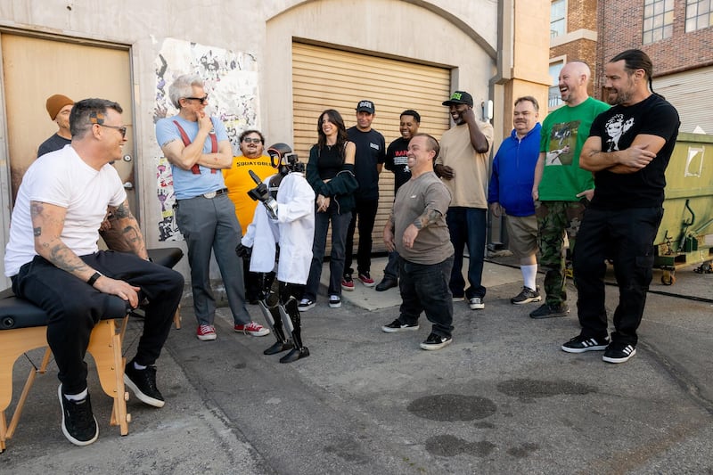 Jason 'Wee Man' Acuña, Dave England, Johnny Knoxville, Ehren McGhehey, Chris Pontius, Steve-O, Preston Lacy, Rachel Wolfson, Sean McInerney, Compston Wilson, and Zach Holmes in Jackass: Best and Last (2026)