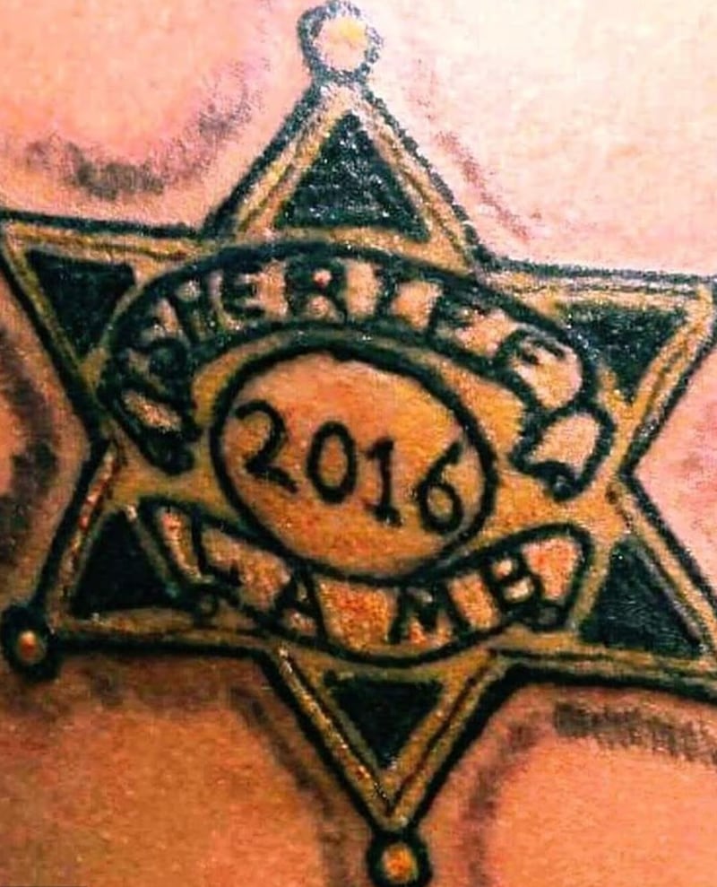Tammy Peacock’s “Sheriff Lamb” tattoo, which she posted to Facebook.