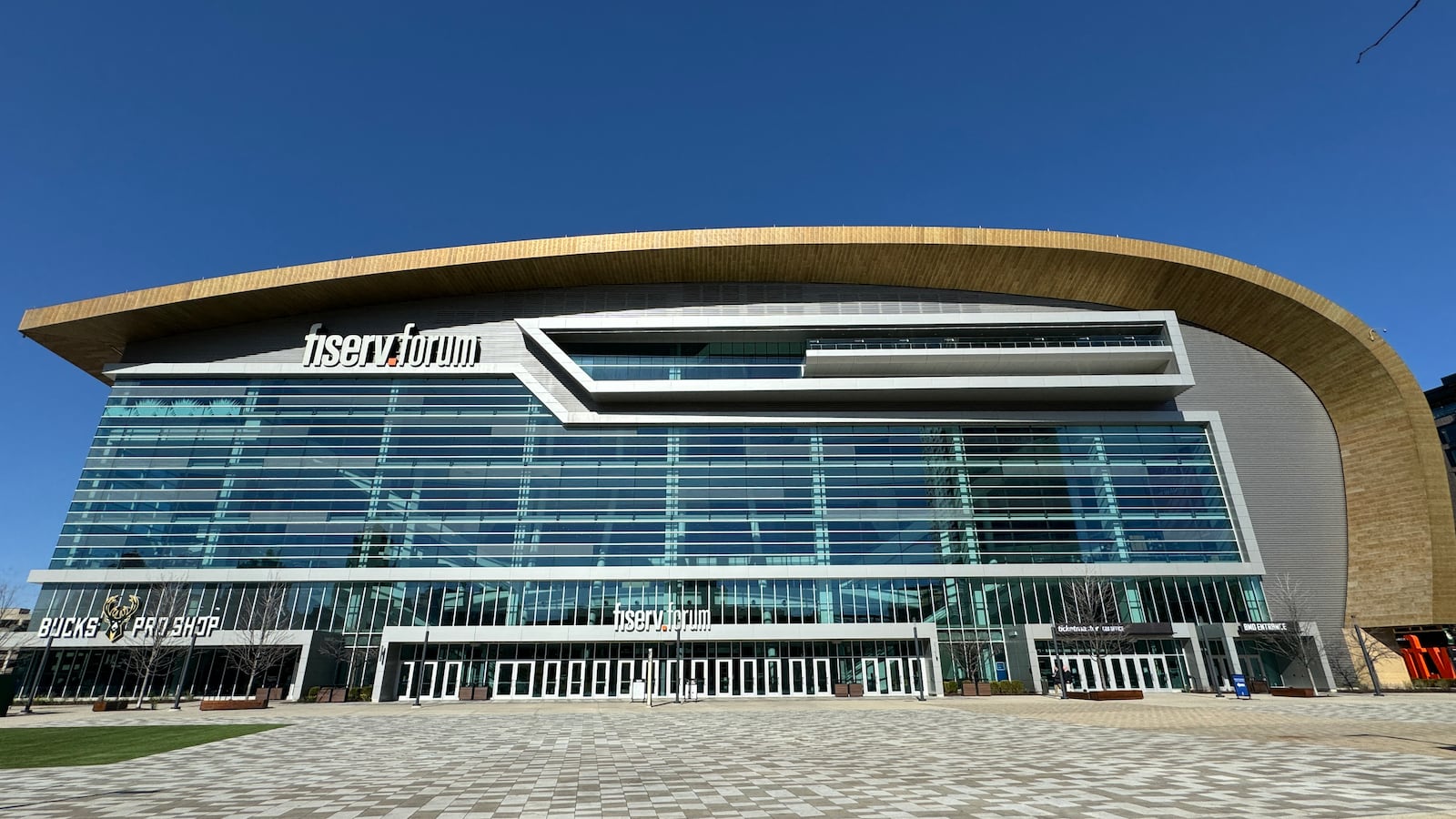 A view of the Fiserv Forum, venue for the July 2024 Republican National Convention, in Milwaukee, Wisconsin