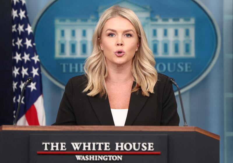 Leavitt responded to a reporter's teed up question about the shooting by calling on Democrats to "tone down their rhetoric."