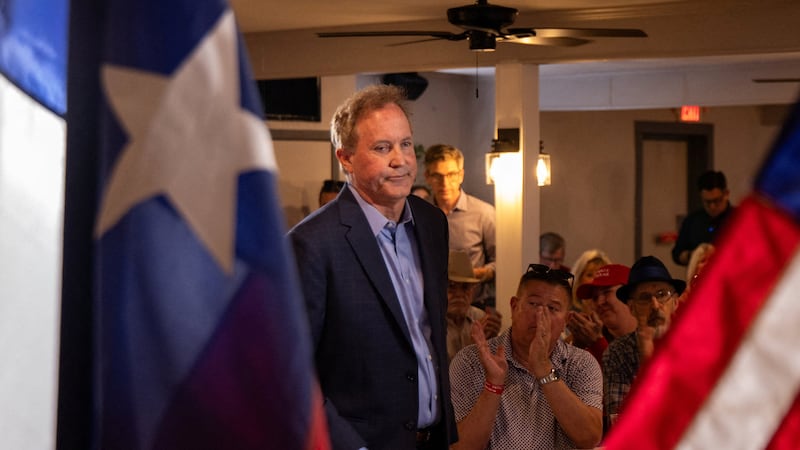 Texas Attorney General Ken Paxton concludes remarks during a rally for his senatorial campaign at George’s Banquet Hall in Waco, Texas, U.S. March 2, 2026. REUTERS/Kaylee Greenlee