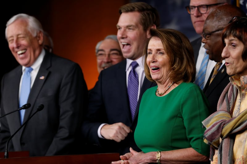Nancy Pelosi and Eric Swalwell photographed together at the U.S. Capitol on March 24, 2017.