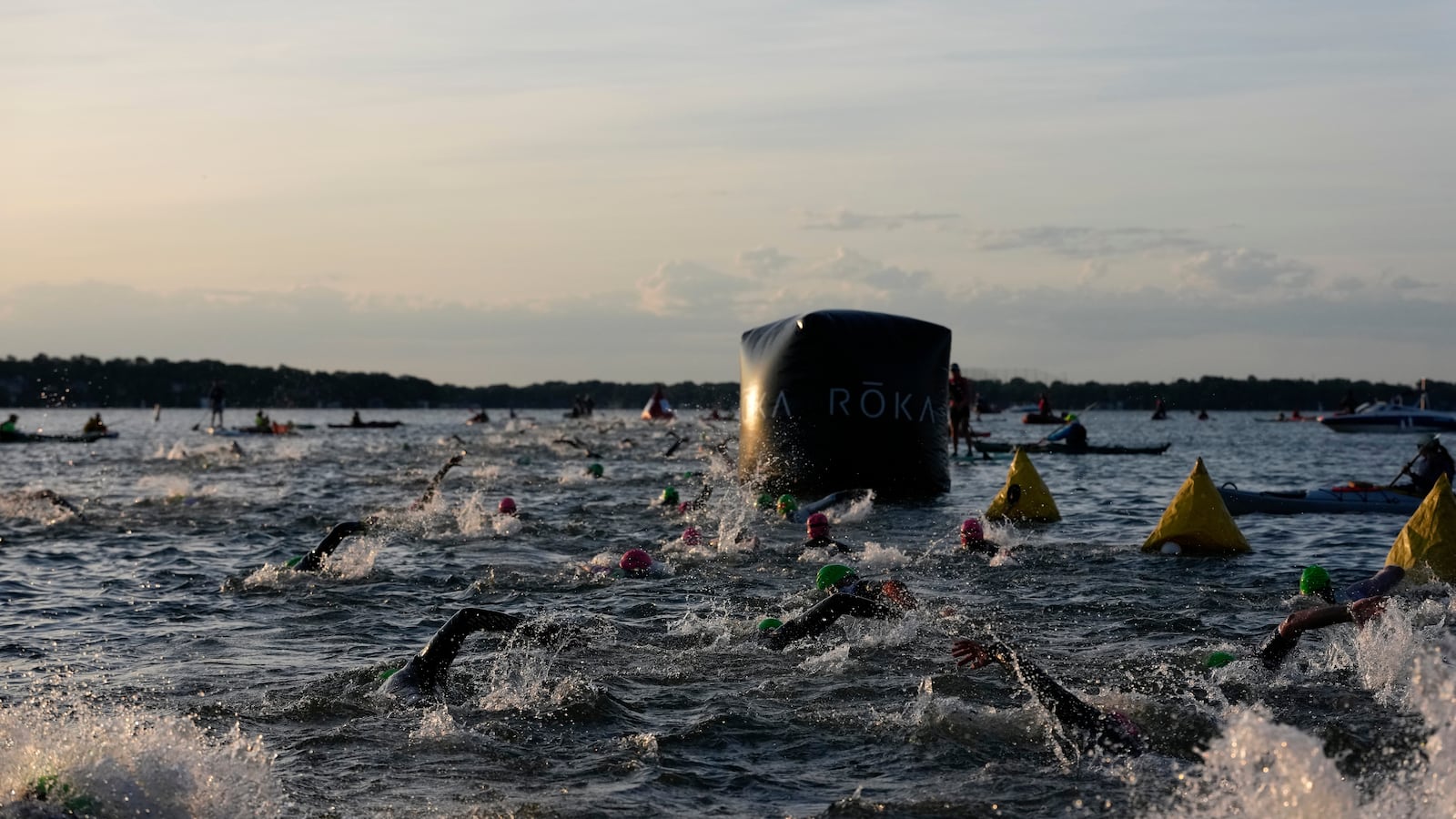 Athletes enter Lake Monona to compete on the swim course at the 2026 IRONMAN Wisconsin on September 13, 2026 in Madison, Wisconsin.