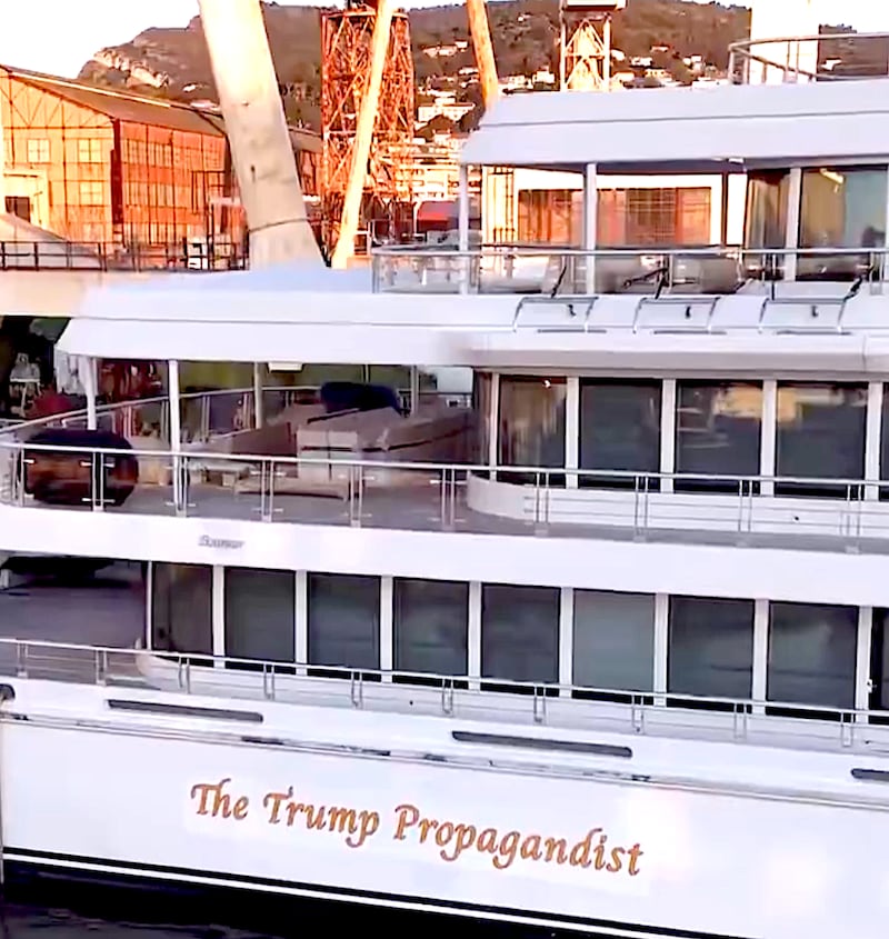 Led By Donkeys used a speedboat to launch their stunt on Larry Ellison, one of Trump's close allies.