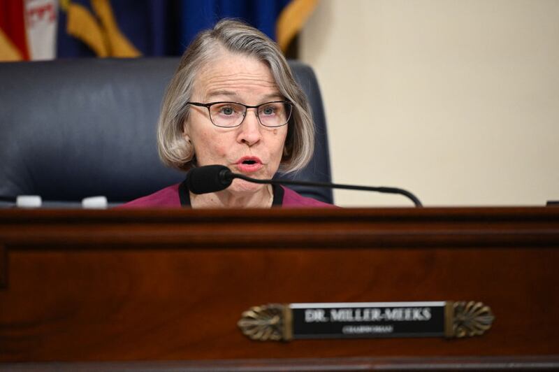 Subcommittee chairwoman US Representative Mariannette Miller-Meeks, Republican of Iowa, speaks during a House Committee on Veterans' Affairs Subcommittee on Health hearing titled "Artificial Intelligence at VA: Exploring its Current State and Future Possibilities" on Capitol Hill in Washington, DC, on February 15, 2024. (Photo by Mandel NGAN / AFP) (Photo by MANDEL NGAN/AFP via Getty Images)