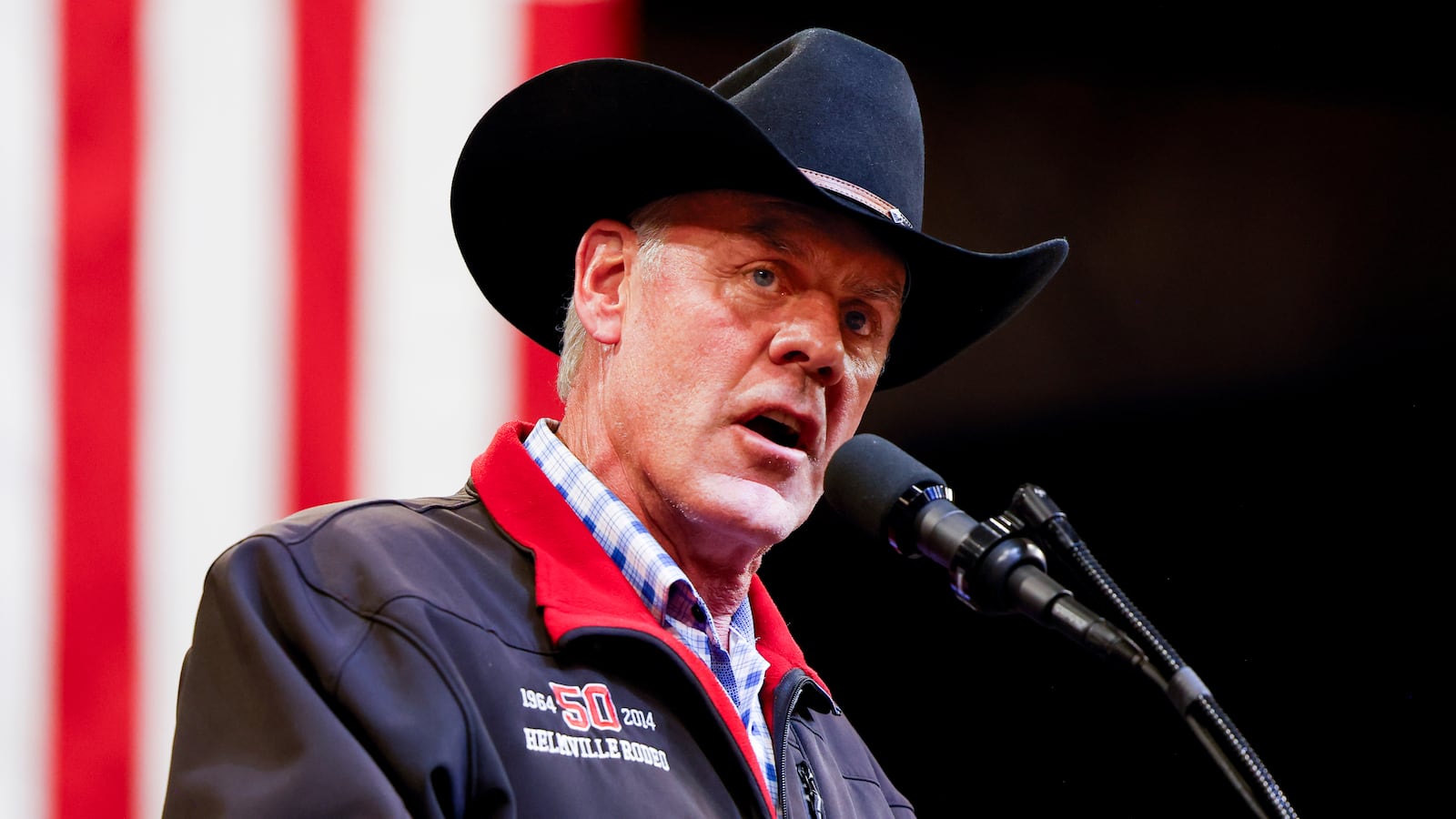 BOZEMAN, MONTANA - AUGUST 09: U.S. Rep. Ryan Zinke (R-MT) speaks during a rally for Republican presidential nominee, former U.S. President Donald Trump at the Brick Breeden Fieldhouse at Montana State University on August 9, 2024 in Bozeman, Montana. (Photo by