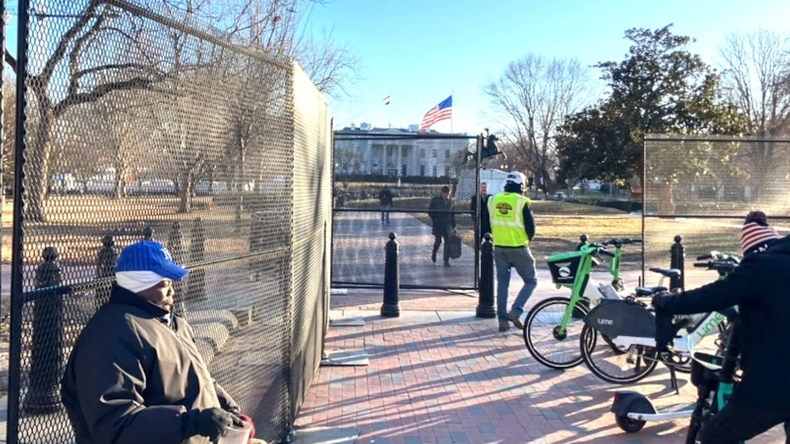 Fences are erected at the edge of Lafayette Square.