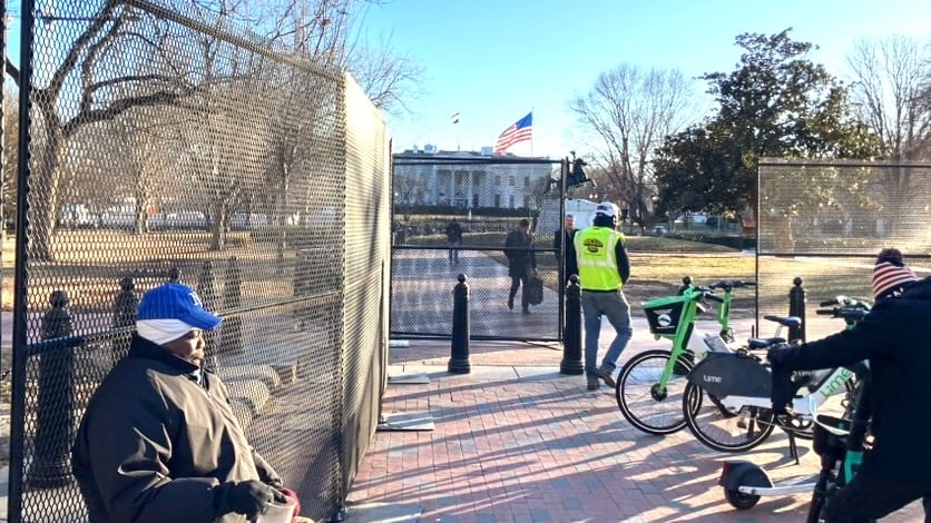 Fences are erected at the edge of Lafayette Square.