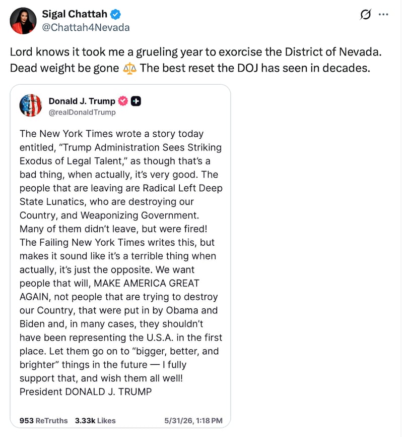 Sigal Chattah brags about firing staff.