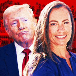 An animated gif of Donald Trump and Emily Gregory, and Mar-A-Lago.