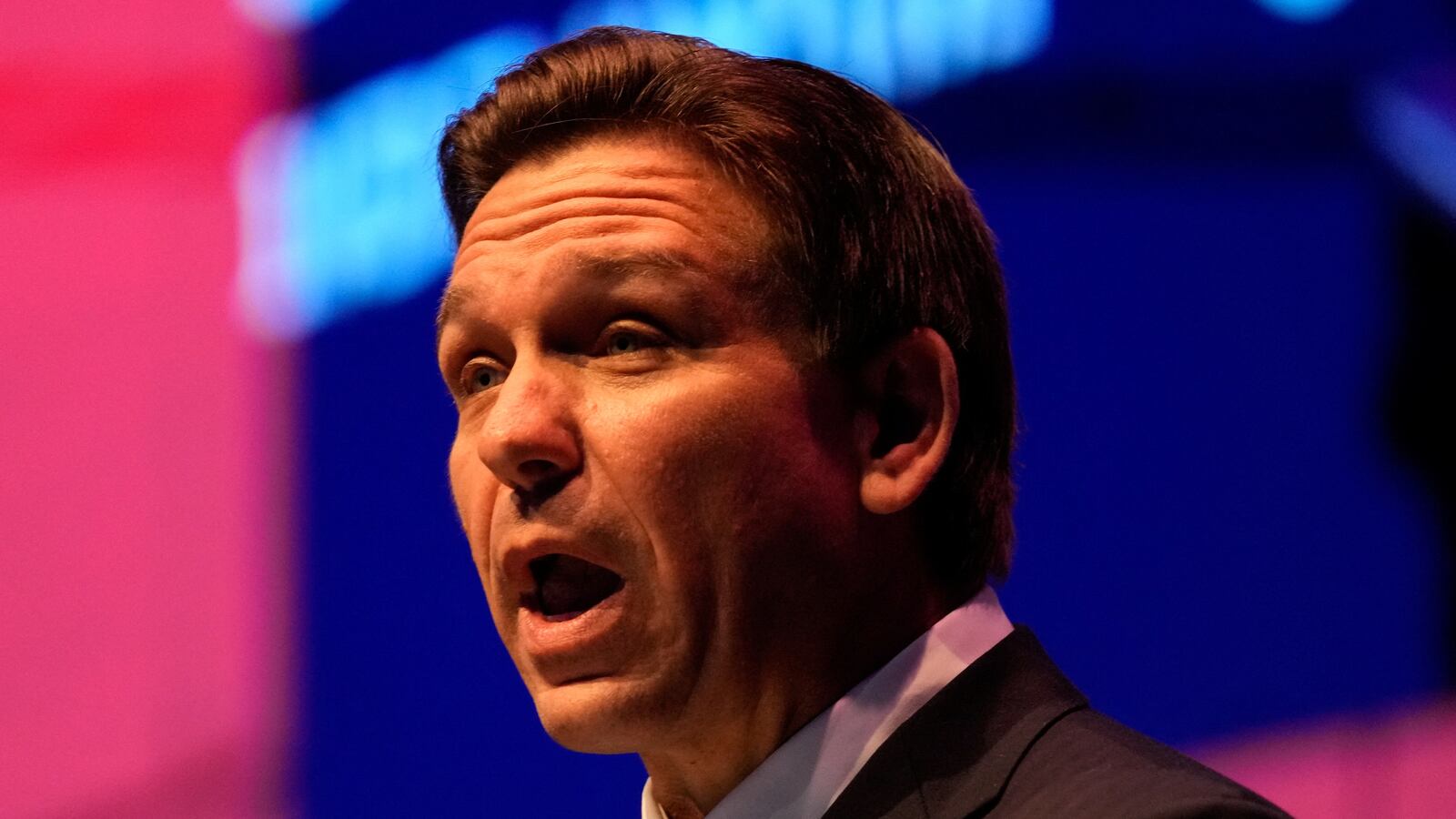 Florida Governor Ron DeSantis speaks at Jerusalem’s Museum of Tolerance, April 27, 2023.