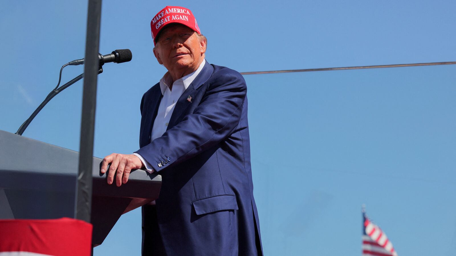 Donald Trump onstage at a campaign rally in Wilmington, North Carolina.