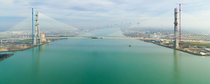 Rendering of the future Gordie Howe International Bridge connecting Detroit, Michigan, USA to Windsor, Ontario, Canada.