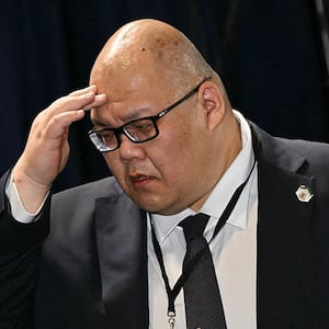 White House Communications Director Steven Cheung is seen during a US-Russia summit on Ukraine at Joint Base Elmendorf-Richardson in Anchorage, Alaska, on August 15, 2025. (Photo by Drew ANGERER / AFP) (Photo by DREW ANGERER/AFP via Getty Images)