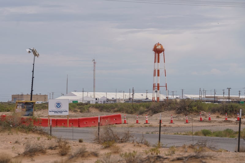 The entrance of the East Montana Detention Facility, the new ICE detention facility being built to house up to 5,000 migrants at Fort Bliss in El Paso, Texas on Aug. 17, 2025.