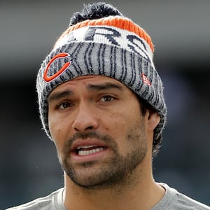PHILADELPHIA, PA - NOVEMBER 26:  Mark Sanchez of the Chicago Bears looks on during warm ups before the game against the Philadelphia Eagles on November 26, 2017  at Lincoln Financial Field in Philadelphia, Pennsylvania.
