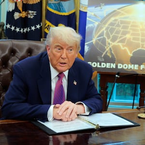 President Donald Trump speaks alongside Secretary of Defense Pete Hegseth in the Oval Office at the White House on May 20, 2025 in Washington, DC.