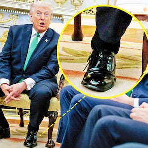 A photo composite of Donald Trump and his cankles.