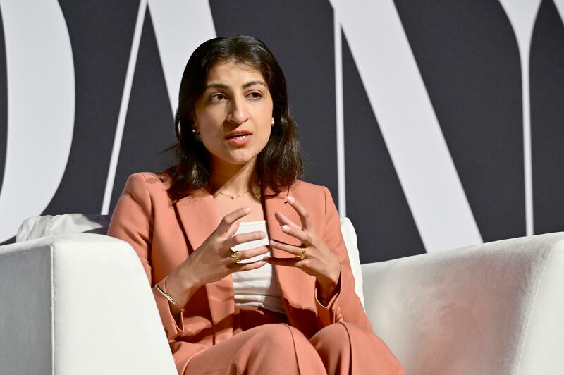 NEW YORK, NEW YORK - SEPTEMBER 19: Lina Khan speaks onstage during the Fast Company Innovation Festival 2024 at BMCC Tribeca PAC on September 19, 2024 in New York City. (Photo by Eugene Gologursky/Getty Images for Fast Company)