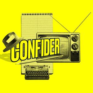 Confider logo illustrated over a yellow background.