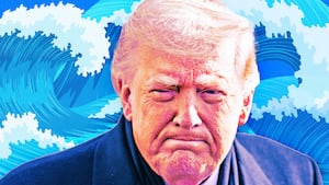 Photo illustration of Donald Trump and a blue wave.