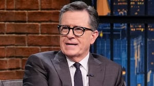 Stephen Colbert during an interview with host Seth Meyers