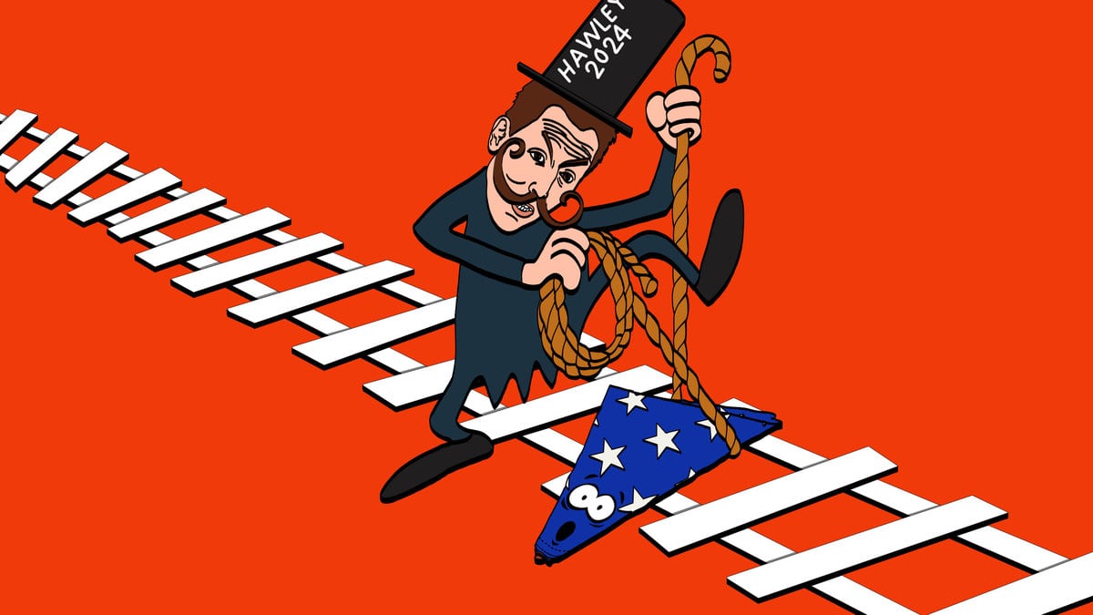 Villain on railroad tracks