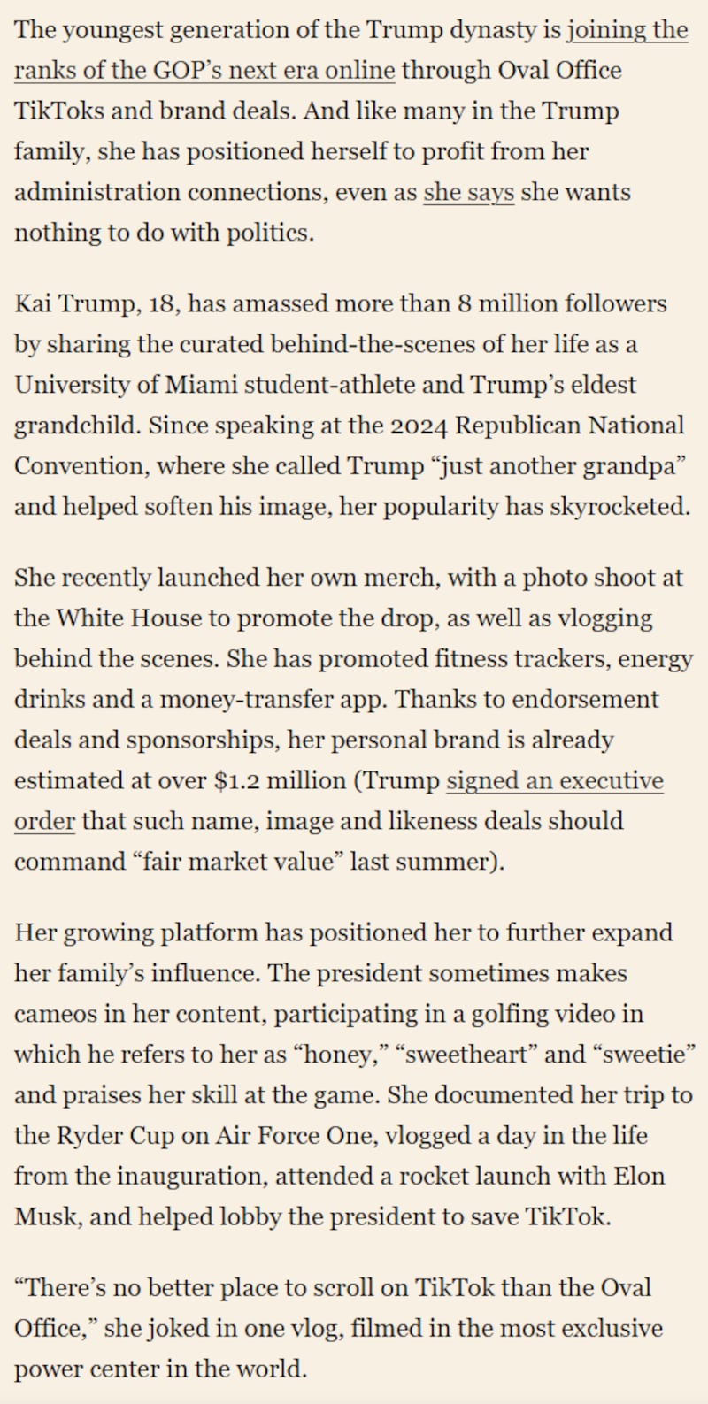 Kai Trump's feature in The Washington Post's 'Post Next 50'