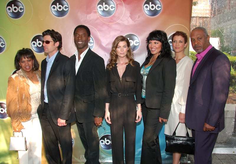 Chandra Wilson, Patrick Dempsey, Isaiah Washington, Ellen Pompeo, Sara Ramirez, Kate Walsh and James Pickens, Jr. of Grey's Anatomy in 2006.
