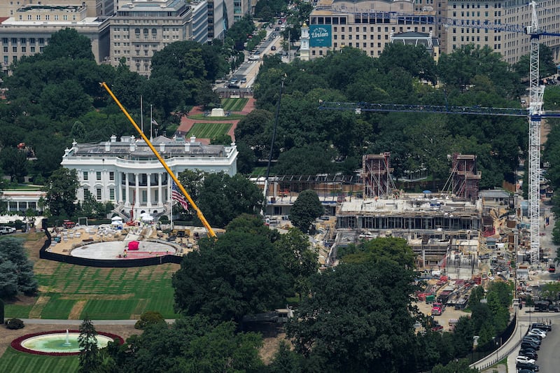 FILE PHOTO: The White House and the ongoing Ballroom construction as seen from a window at the Washington Monument, in Washington, D.C., U.S., July 15, 2026.